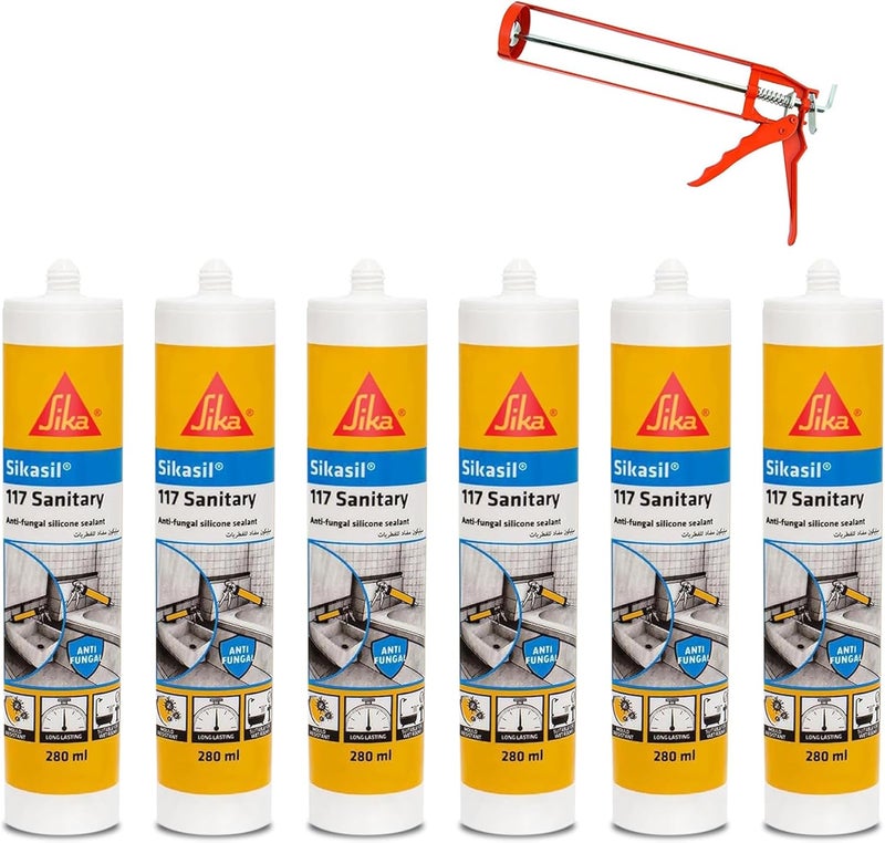 سيكا 6 قطع 117 مادة مانعة للتسرب من السيليكون الصحي المضاد للفطريات مع مسدس سيليكون واحد (شفاف) - Image 1